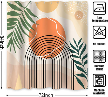 Boho Mid Century Shower Curtain, Modern Abstract with Hooks 72x72