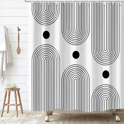 Boho Mid Century Shower Curtain, Modern Abstract with Hooks 72x72