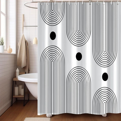 Boho Mid Century Shower Curtain, Modern Abstract with Hooks 72x72