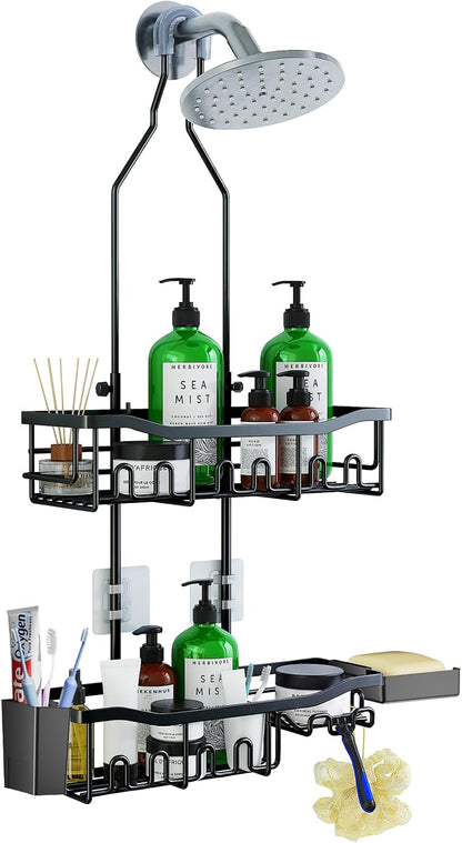 Upgraded Extended Length Shower Organizer with Hooks, Rustproof Shampoo Soap Holder, Large Hanging Bathroom Caddy