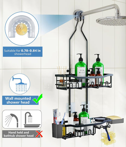 Upgraded Extended Length Shower Organizer with Hooks, Rustproof Shampoo Soap Holder, Large Hanging Bathroom Caddy