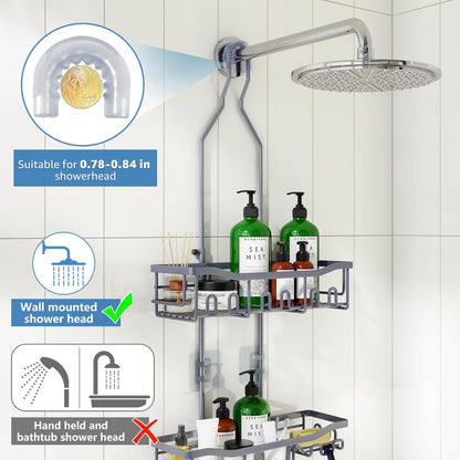 Upgraded Extended Length Shower Organizer with Hooks, Rustproof Shampoo Soap Holder, Large Hanging Bathroom Caddy