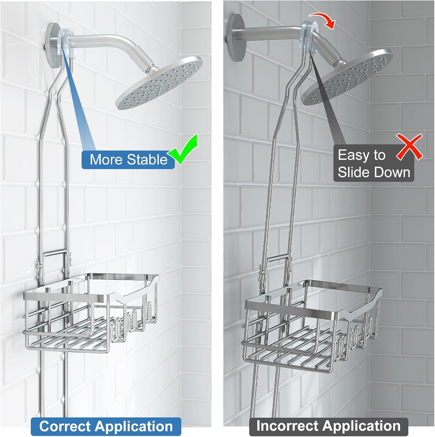 Upgraded Extended Length Shower Organizer with Hooks, Rustproof Shampoo Soap Holder, Large Hanging Bathroom Caddy