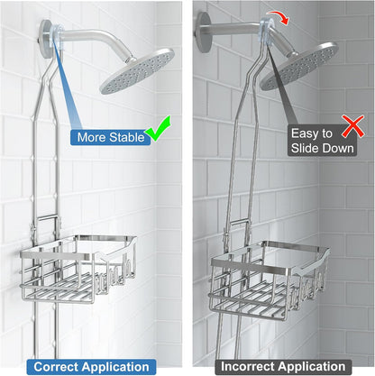 Upgraded Extended Length Shower Organizer with Hooks, Rustproof Shampoo Soap Holder, Large Hanging Bathroom Caddy