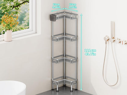 Standing Shower Caddy Corner - 3 Tier Corner Shower Organizer with Toothbrush Holder and 12 Hooks, Large Capacity Rustproof Bathroom Shelves for Tall Bottles, Black