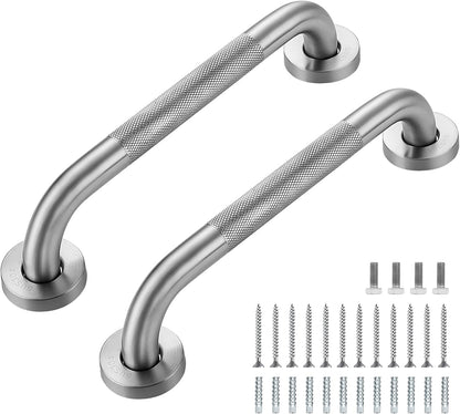 Grab Bars for Shower, 16 Inch Shower Handle, 2 Pack, Polished Nickel | Grab Bars for Bathroom, Stainless Steel, Anti-Slip Textured Grip, 1-Inch Diameter, Wall-Mounted Safety Support for Seniors