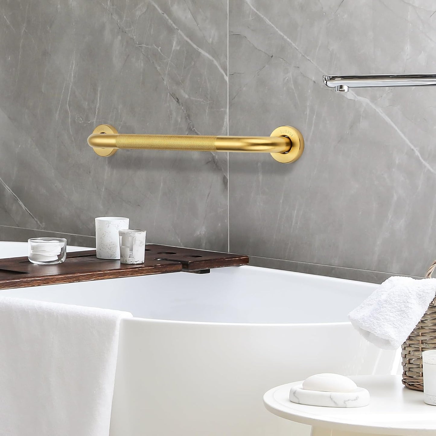 Grab Bars for Shower, 16 Inch Shower Handle, 2 Pack, Polished Nickel | Grab Bars for Bathroom, Stainless Steel, Anti-Slip Textured Grip, 1-Inch Diameter, Wall-Mounted Safety Support for Seniors