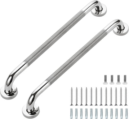 Grab Bars for Shower, 16 Inch Shower Handle, 2 Pack, Polished Nickel | Grab Bars for Bathroom, Stainless Steel, Anti-Slip Textured Grip, 1-Inch Diameter, Wall-Mounted Safety Support for Seniors
