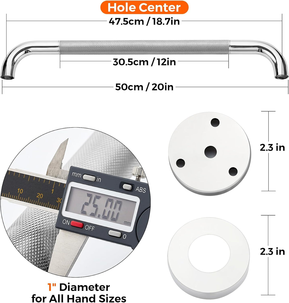 Grab Bars for Shower, 16 Inch Shower Handle, 2 Pack, Polished Nickel | Grab Bars for Bathroom, Stainless Steel, Anti-Slip Textured Grip, 1-Inch Diameter, Wall-Mounted Safety Support for Seniors