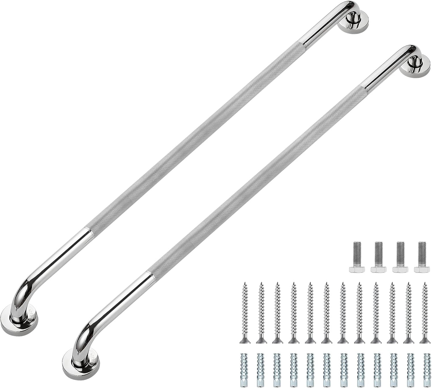 Grab Bars for Shower, 16 Inch Shower Handle, 2 Pack, Polished Nickel | Grab Bars for Bathroom, Stainless Steel, Anti-Slip Textured Grip, 1-Inch Diameter, Wall-Mounted Safety Support for Seniors
