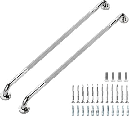 Grab Bars for Shower, 16 Inch Shower Handle, 2 Pack, Polished Nickel | Grab Bars for Bathroom, Stainless Steel, Anti-Slip Textured Grip, 1-Inch Diameter, Wall-Mounted Safety Support for Seniors