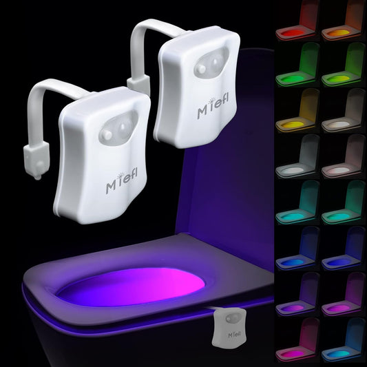 2 Pack Motion Activated Toilet Night Light, 16 Color LED | Smart Sensor Bowl Glow Light, Funny Gag Christmas White Elephant Gift for Bathroom