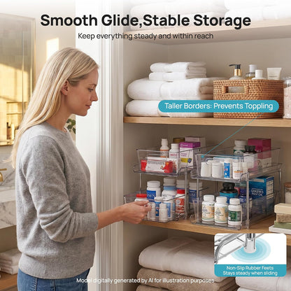 2 Pack Pull Out Bathroom Under Sink Organizer (S-Standard)