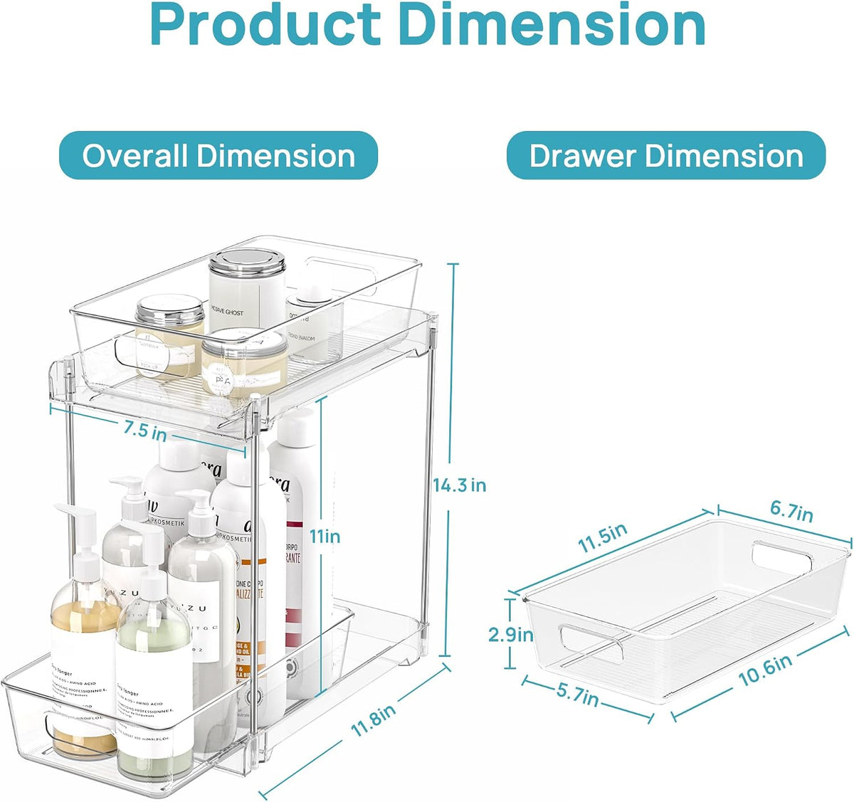 2 Pack Pull Out Bathroom Under Sink Organizer (S-Standard)