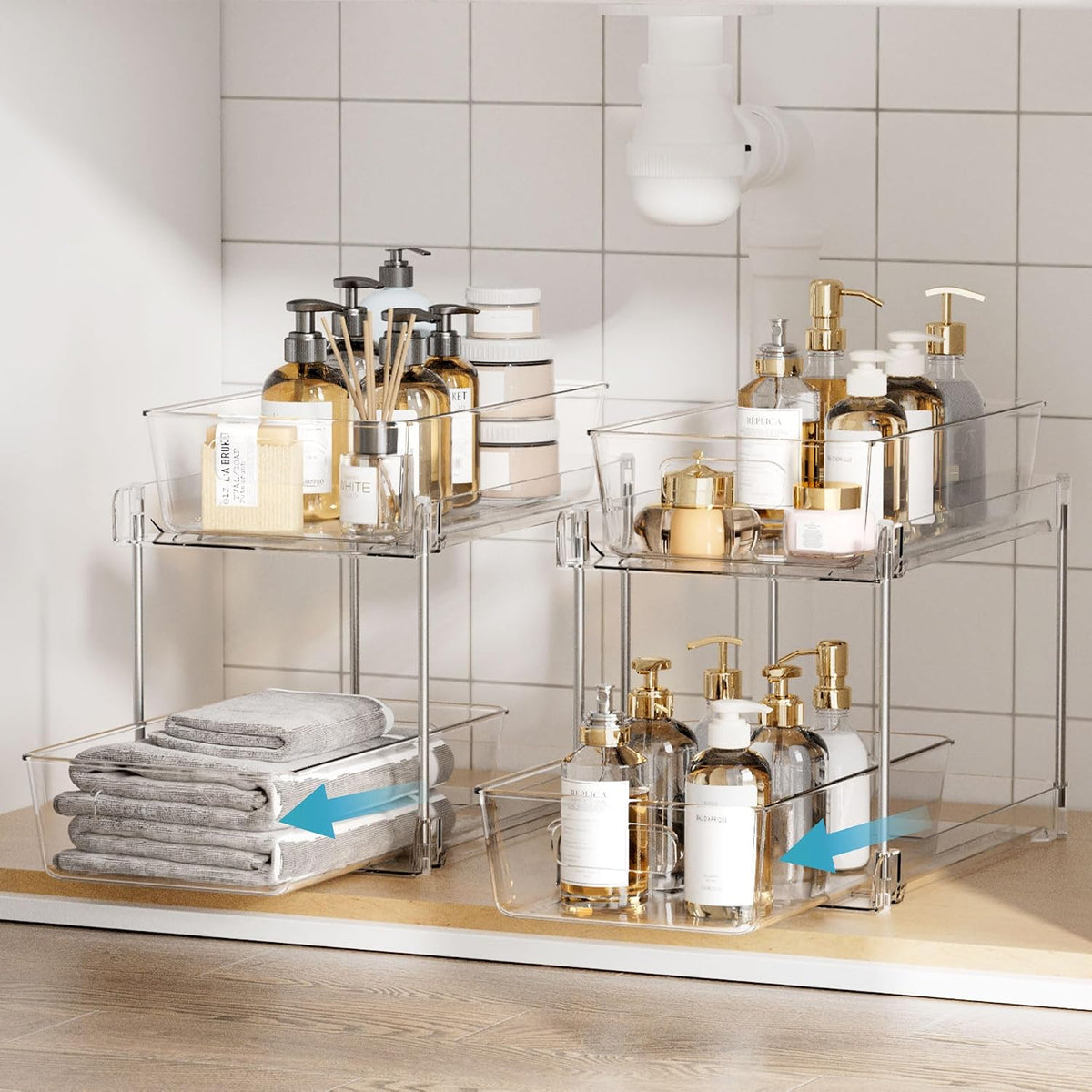 2 Pack Pull Out Bathroom Under Sink Organizer (S-Standard)
