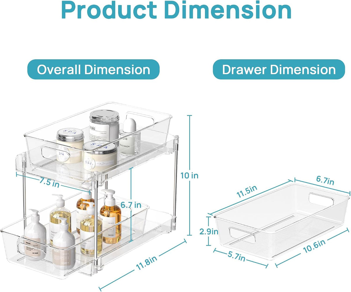 2 Pack Pull Out Bathroom Under Sink Organizer (S-Standard)