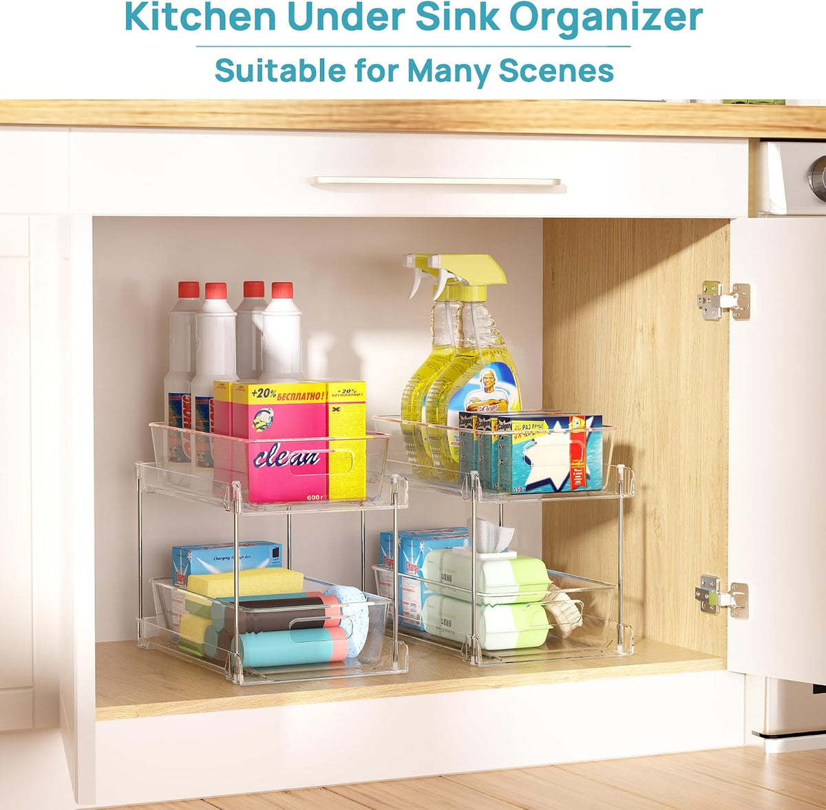 2 Pack Pull Out Bathroom Under Sink Organizer (S-Standard)
