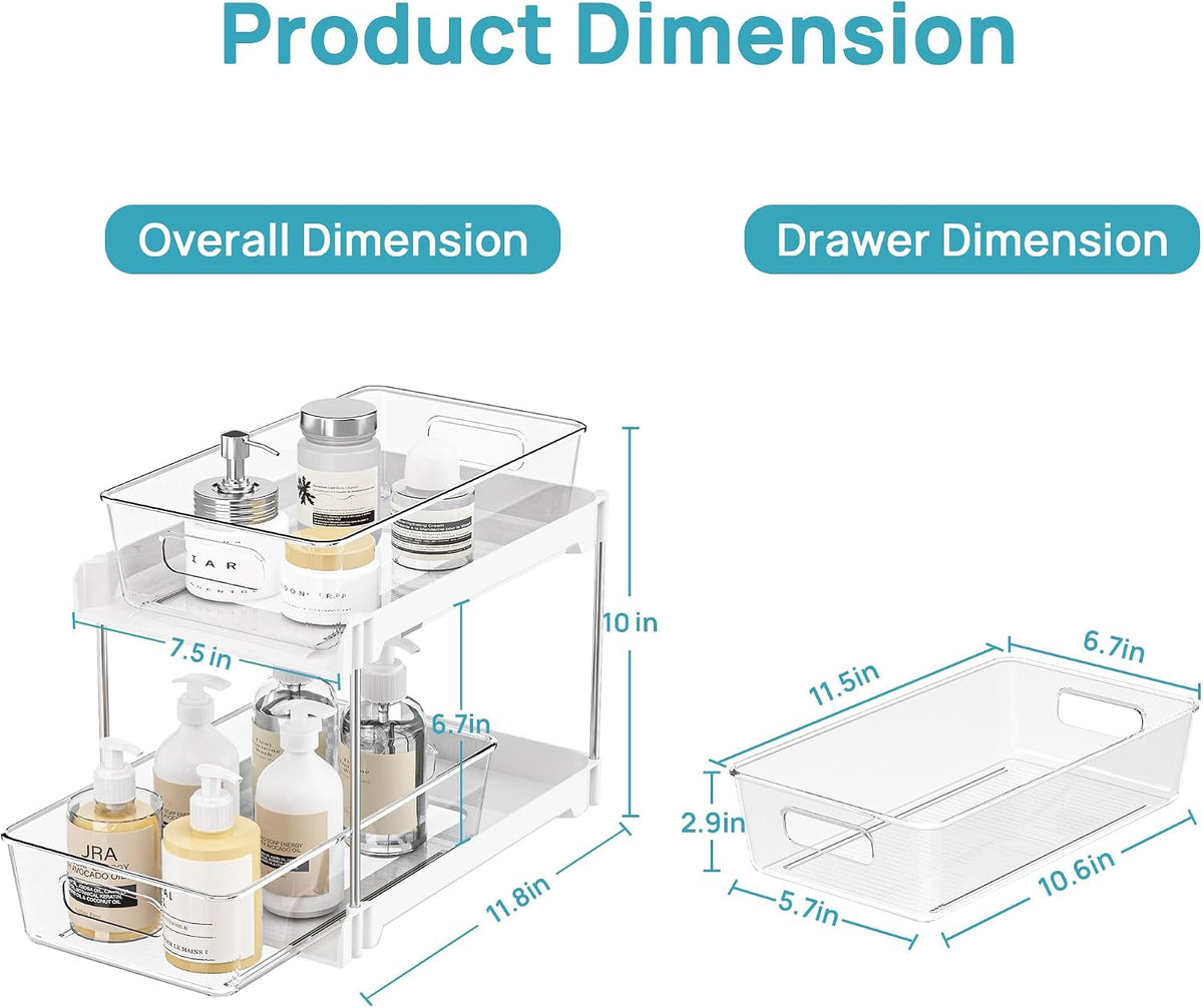 2 Pack Pull Out Bathroom Under Sink Organizer (S-Standard)