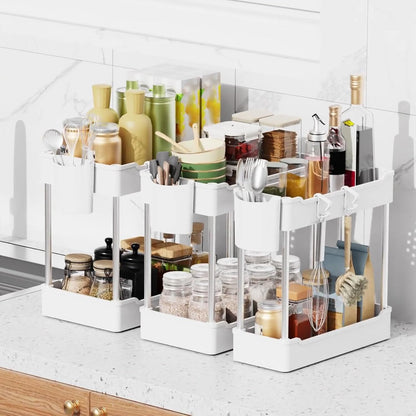 3 Pack Under Sink Organizer Bathroom and Storage Cabinet (White)