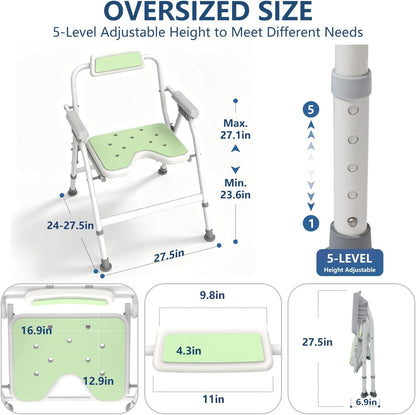 Foldable Shower Chair with Arms & Back,350 LBS for Seniors & Disabled