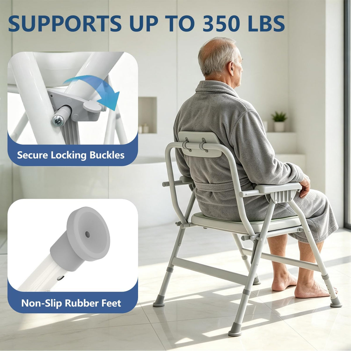 Foldable Shower Chair with Arms & Back,350 LBS for Seniors & Disabled