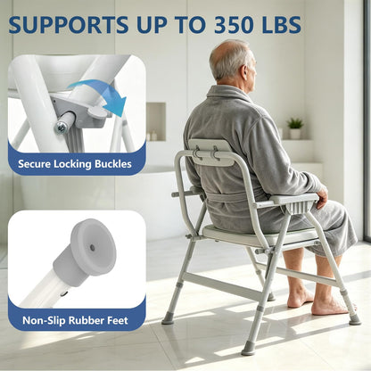 Foldable Shower Chair with Arms & Back,350 LBS for Seniors & Disabled
