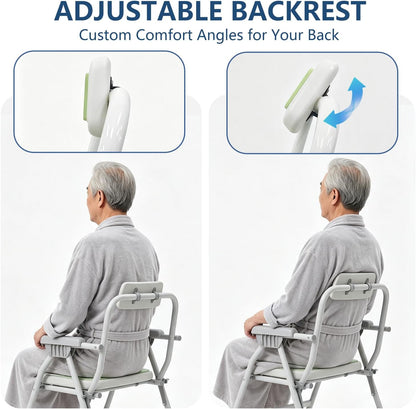 Foldable Shower Chair with Arms & Back,350 LBS for Seniors & Disabled