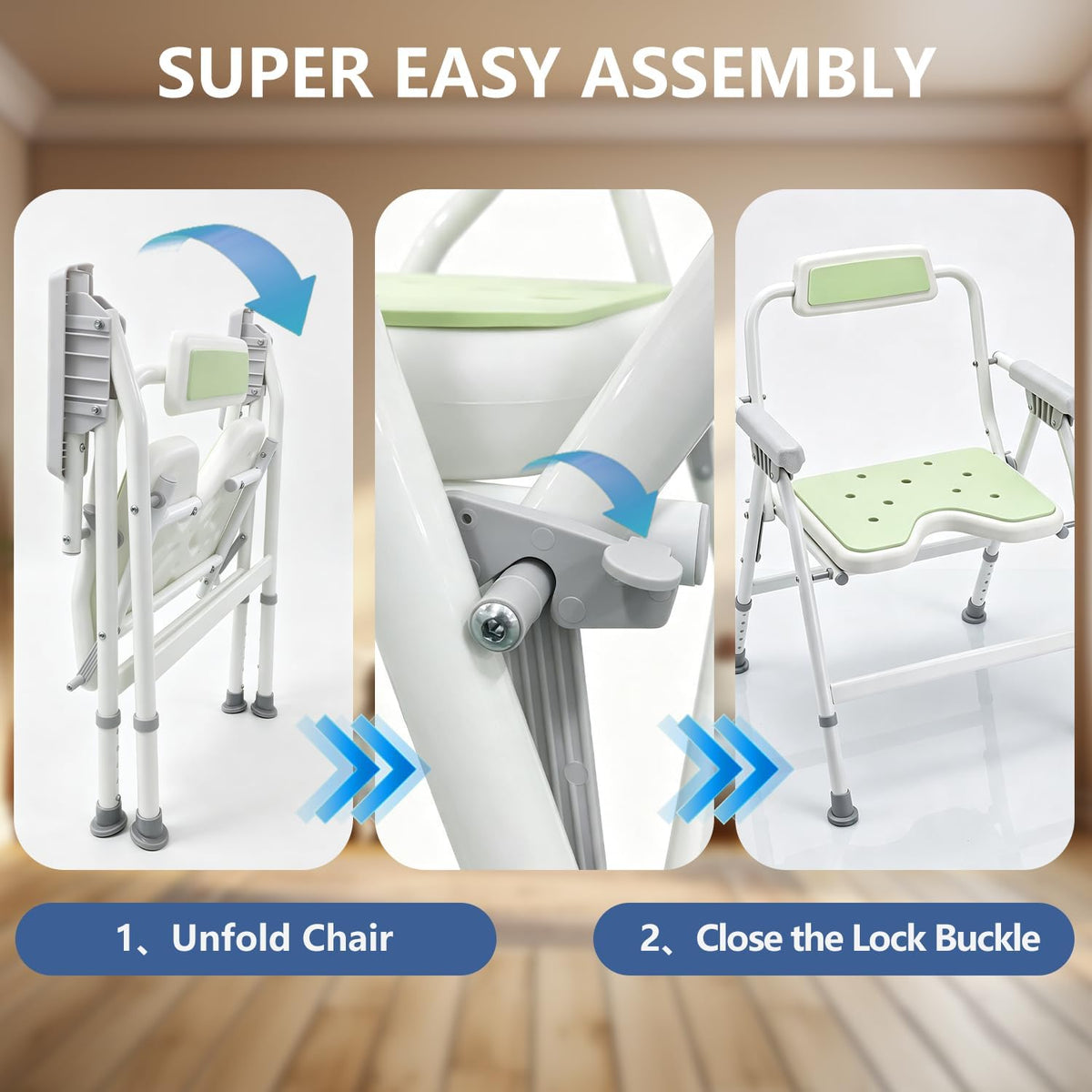 Foldable Shower Chair with Arms & Back,350 LBS for Seniors & Disabled