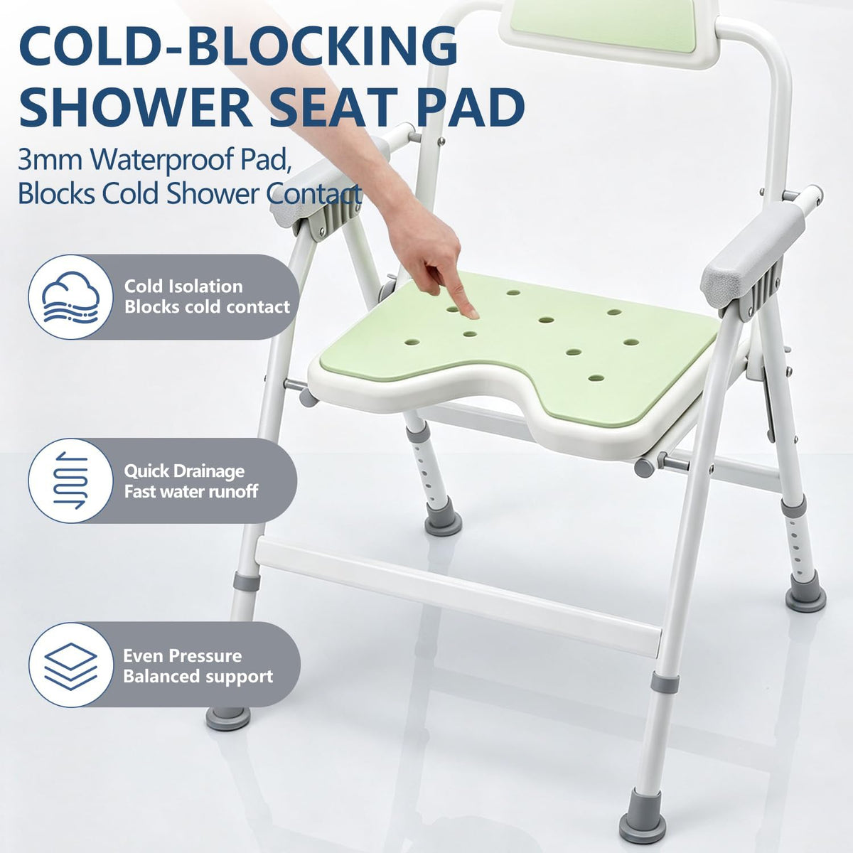 Foldable Shower Chair with Arms & Back,350 LBS for Seniors & Disabled