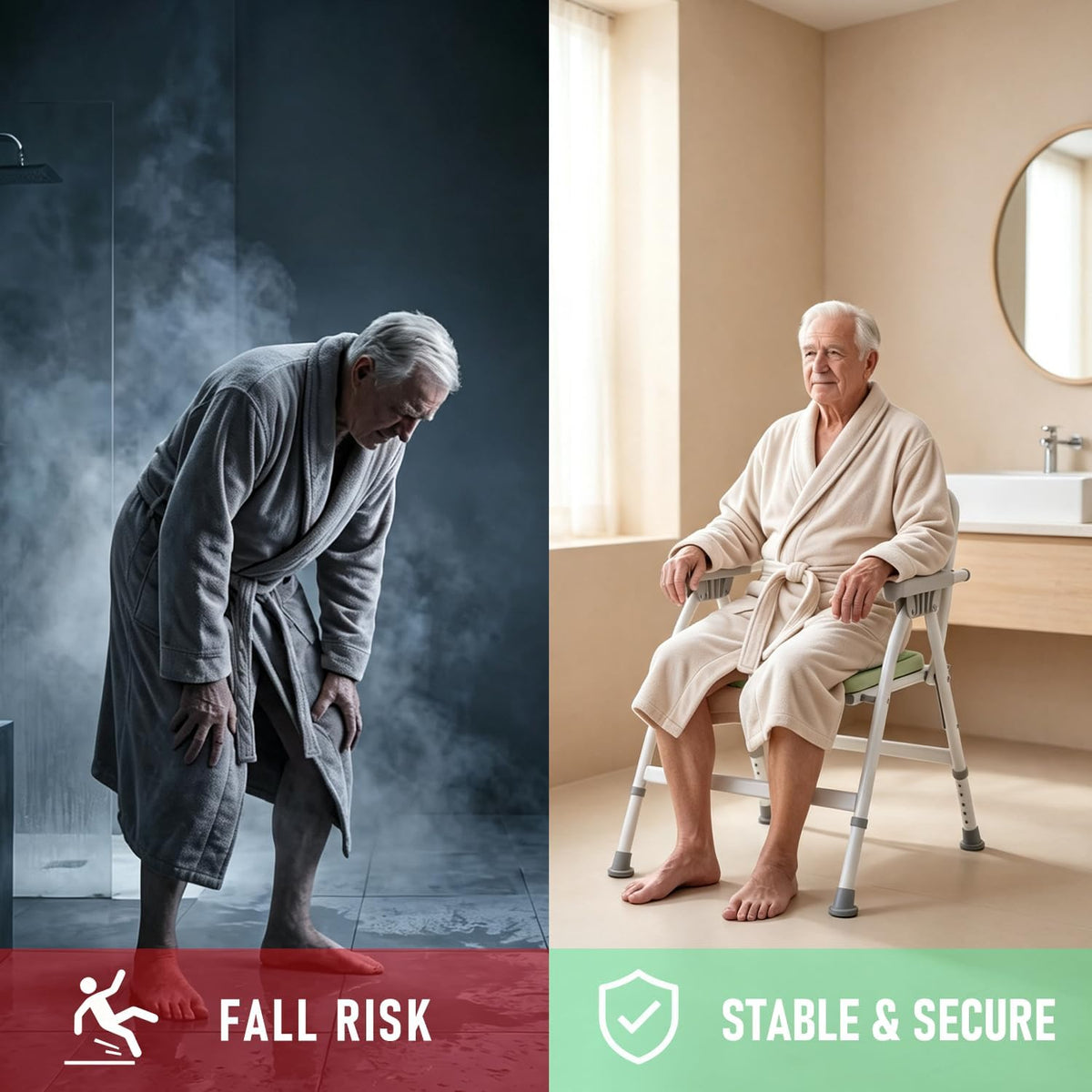 Foldable Shower Chair with Arms & Back,350 LBS for Seniors & Disabled