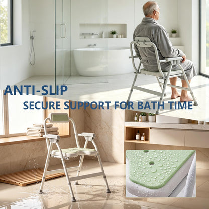Foldable Shower Chair with Arms & Back,350 LBS for Seniors & Disabled