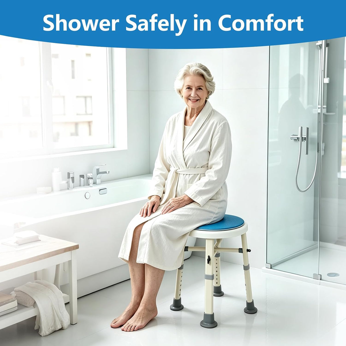 Foldable Shower Chair with Arms & Back,350 LBS for Seniors & Disabled
