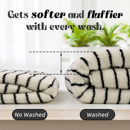 Black and Ivory Striped Bath Towels Set of 2, Lighter & Quick Dry Towels | Large 27.5 x 55 inches, Farmhouse for Bathroom, Pool, Shower