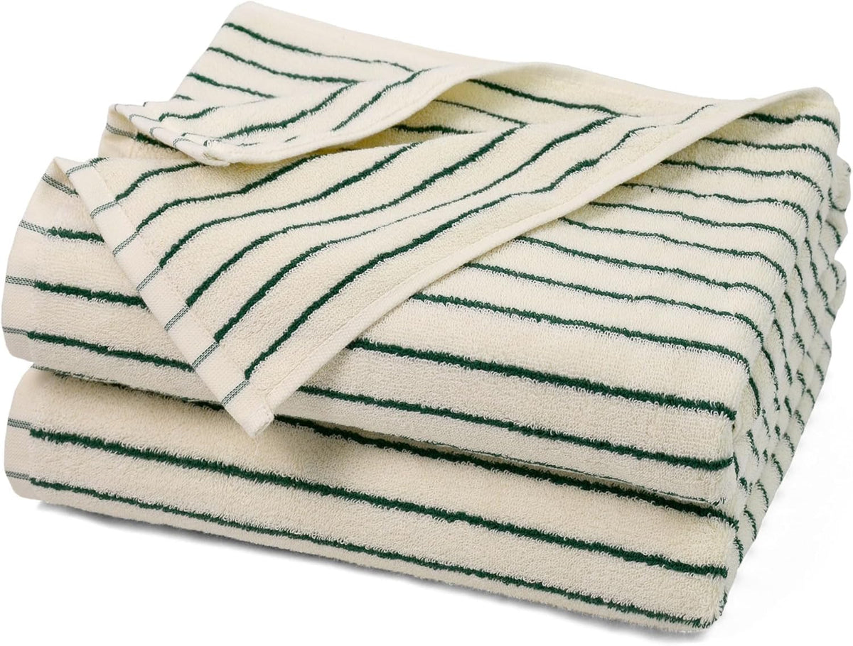 Black and Ivory Striped Bath Towels Set of 2, Lighter & Quick Dry Towels | Large 27.5 x 55 inches, Farmhouse for Bathroom, Pool, Shower