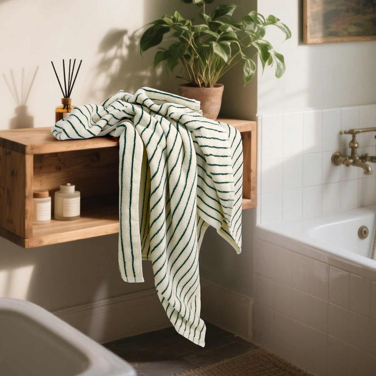 Black and Ivory Striped Bath Towels Set of 2, Lighter & Quick Dry Towels | Large 27.5 x 55 inches, Farmhouse for Bathroom, Pool, Shower