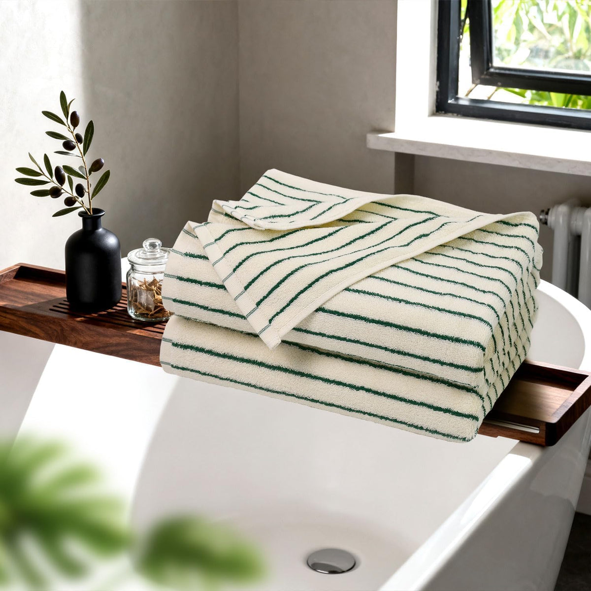 Black and Ivory Striped Bath Towels Set of 2, Lighter & Quick Dry Towels | Large 27.5 x 55 inches, Farmhouse for Bathroom, Pool, Shower