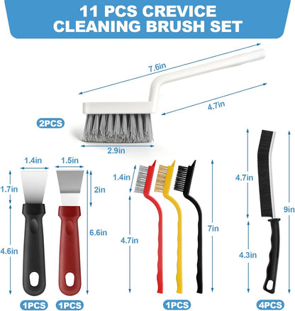 11Pcs V-Shaped Grout Cleaning Brush Set, with Stiff Bristles Crevice Cleaning Brush and Steel Scraper, Deep Cleaning Supplies for Cleaning Bathrooms, Kitchens, Tiles and Windows