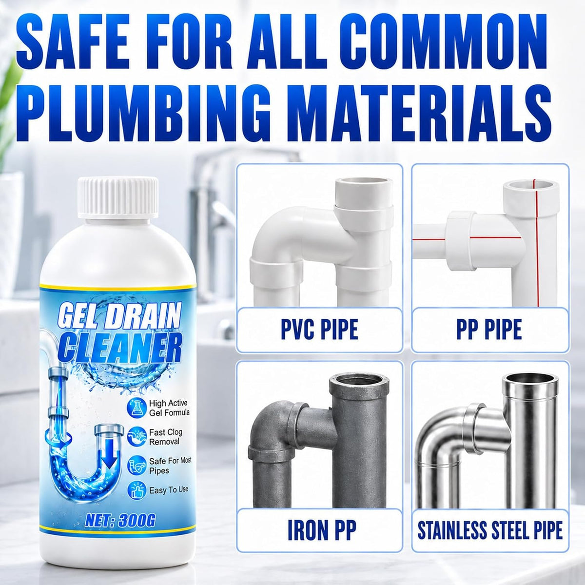 Gel Drain Cleaner Clog Remover with Drain Clog, 600g 2 Pack