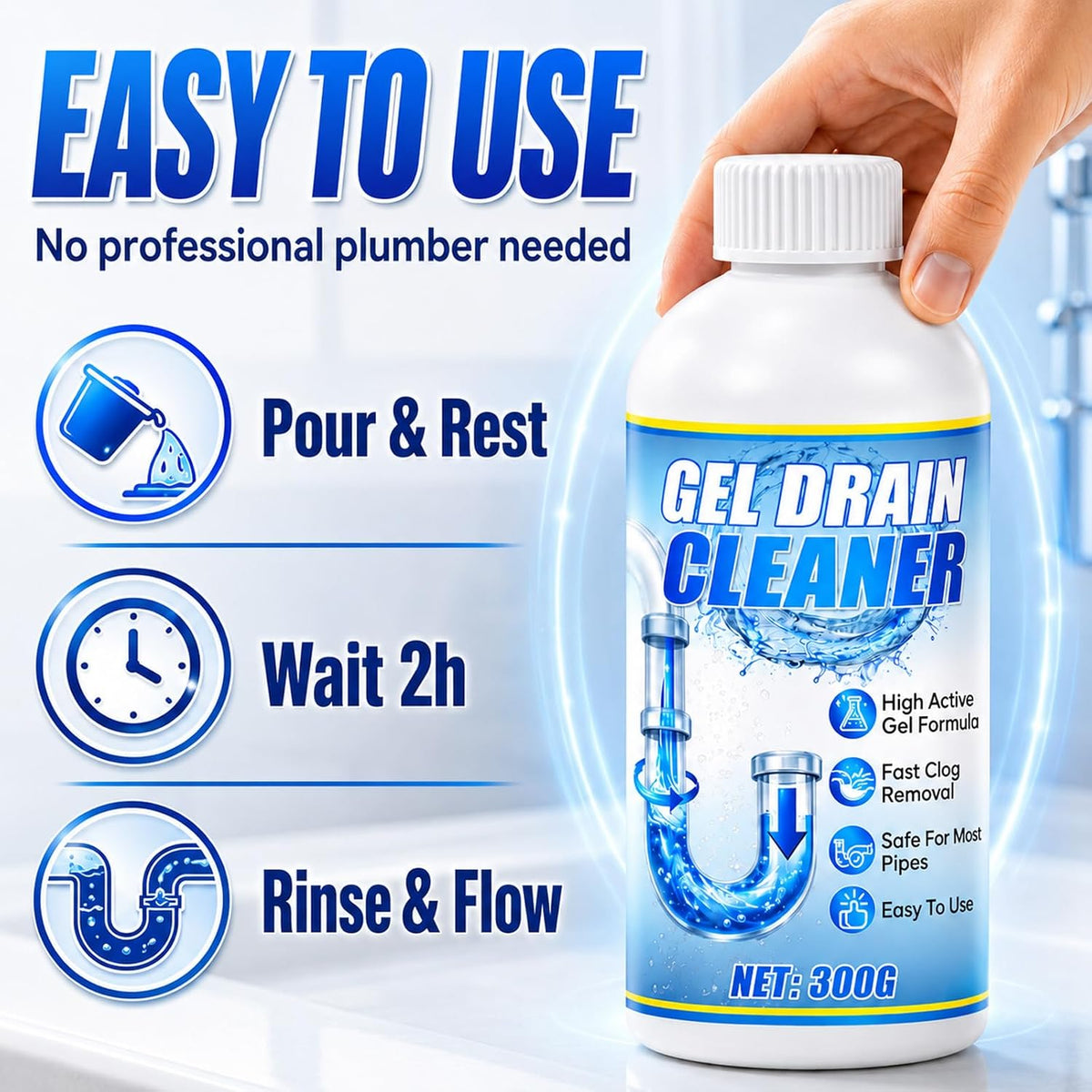 Gel Drain Cleaner Clog Remover with Drain Clog, 600g 2 Pack