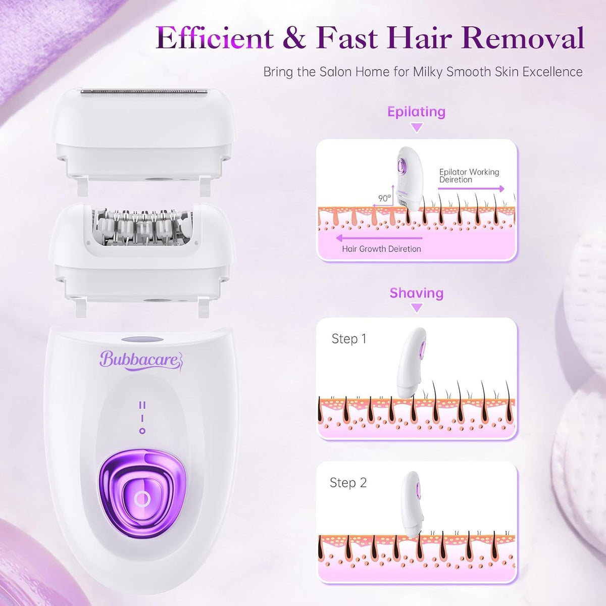 Epilator for Women, Epilators Hair Removal for Women, 2 in 1 Hair Removal Device with LED Light & USB Rechargeable, Electric Shaver for Legs,Underarms,Bikini and Full Body