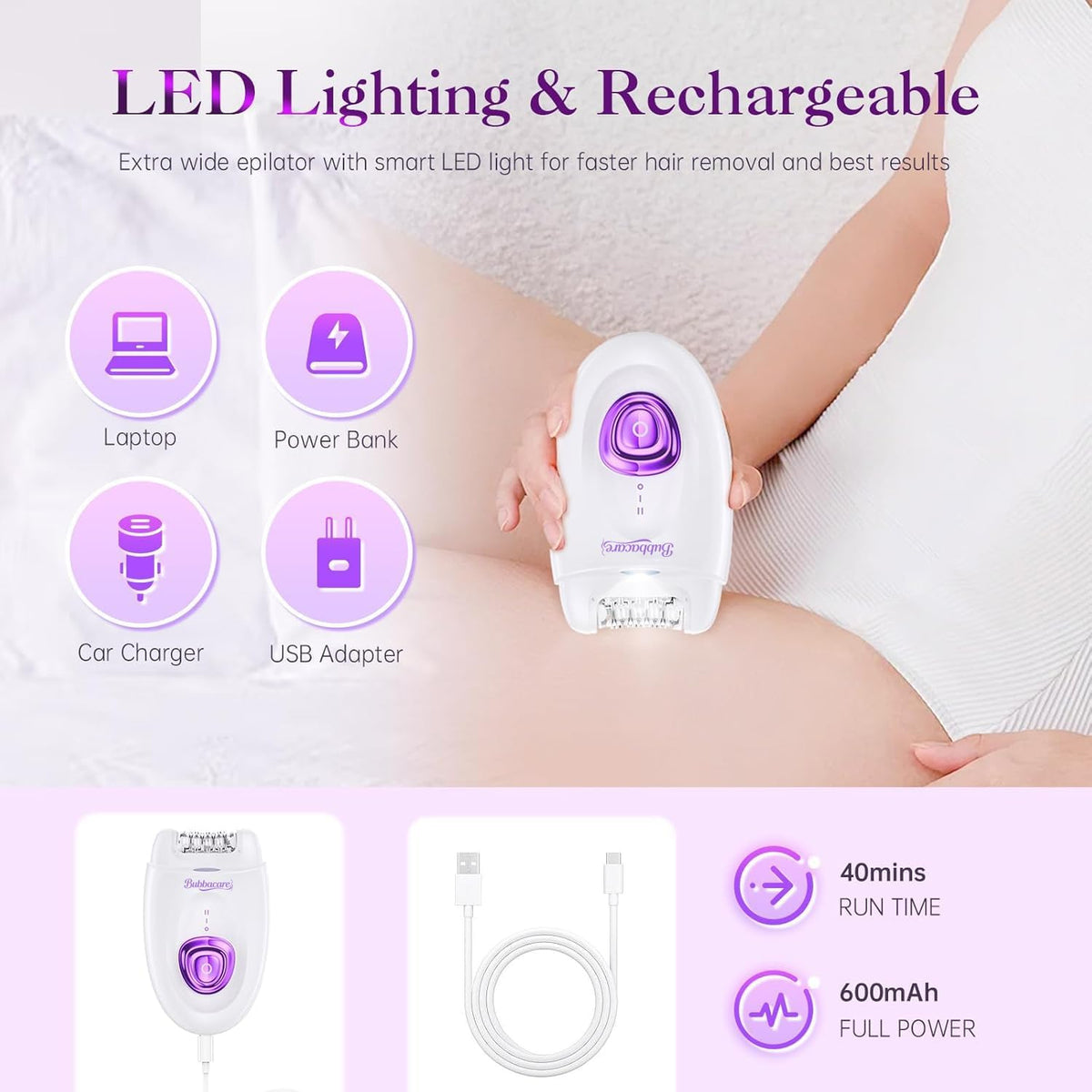 Epilator for Women, Epilators Hair Removal for Women, 2 in 1 Hair Removal Device with LED Light & USB Rechargeable, Electric Shaver for Legs,Underarms,Bikini and Full Body