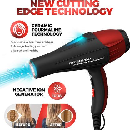 Professional Ionic Curly Hair Dryer with Diffuser, Black/Red