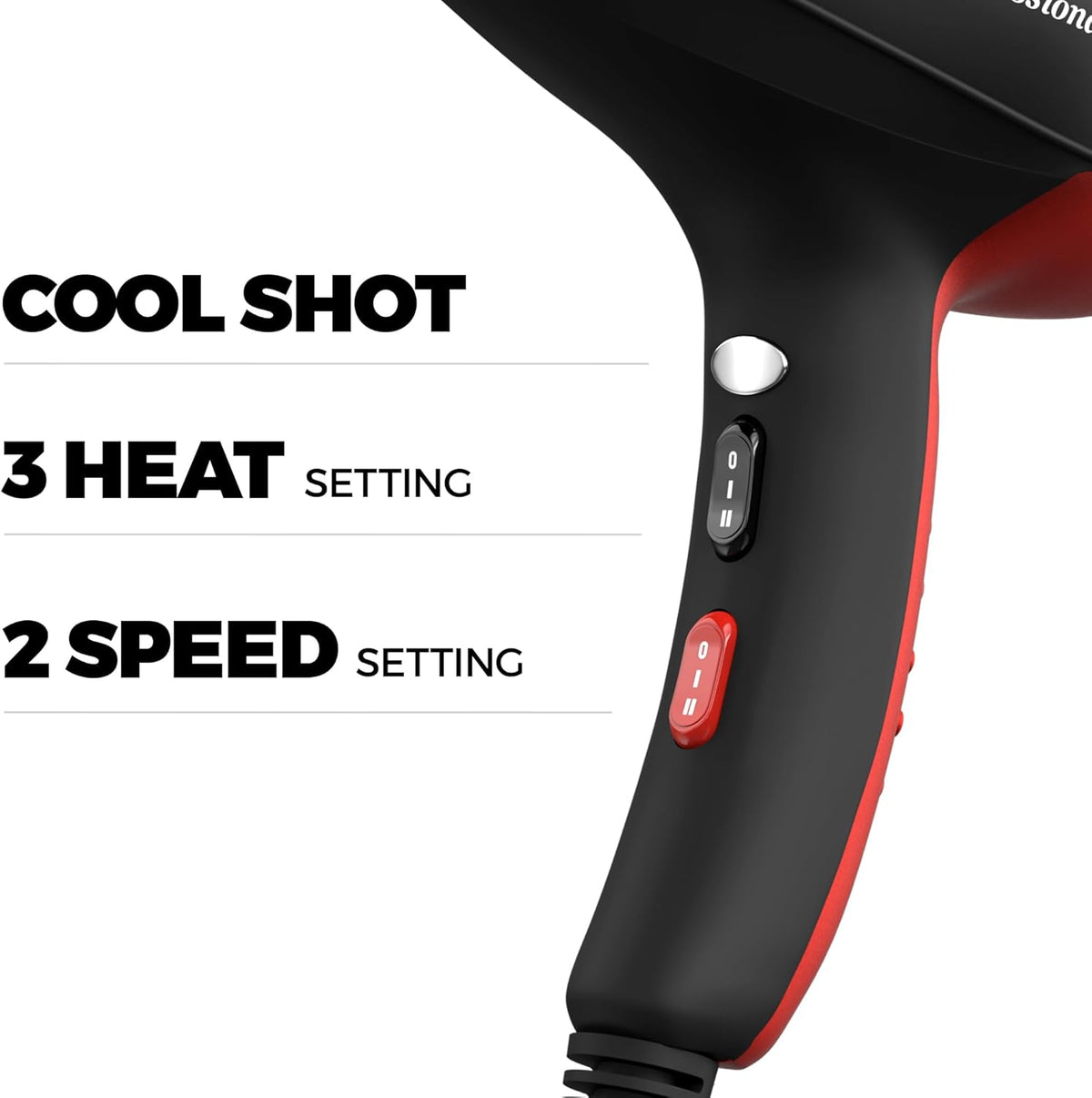 Professional Ionic Curly Hair Dryer with Diffuser, Black/Red