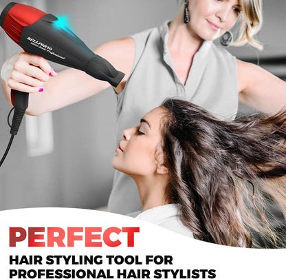 Professional Ionic Curly Hair Dryer with Diffuser, Black/Red