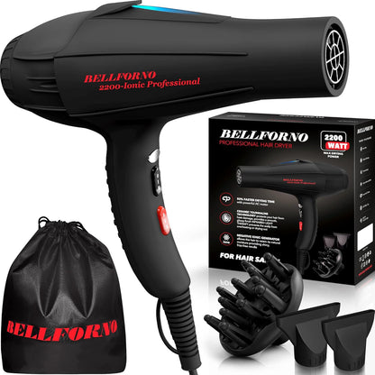 Professional Ionic Curly Hair Dryer with Diffuser, Black/Red