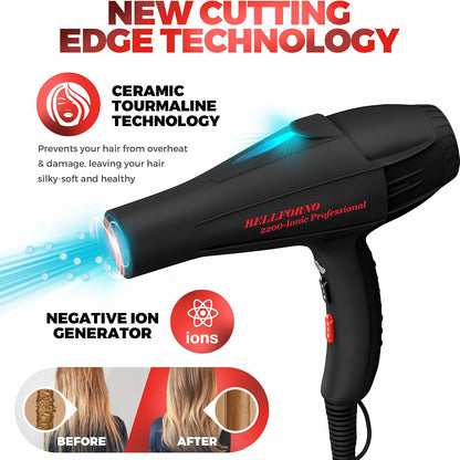 Professional Ionic Curly Hair Dryer with Diffuser, Black/Red