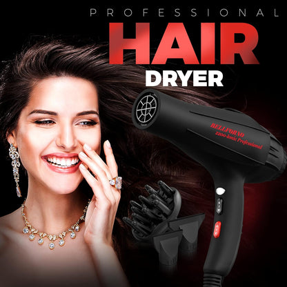 Professional Ionic Curly Hair Dryer with Diffuser, Black/Red