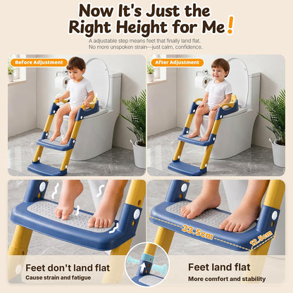 Orzbow Potty Training Seat with Step Stool, Adjustable Height, Anti-Slip | Safety Handles, Comfortable Seat Cushion, Splash Guard for Toddler Boys and Girls, Fits Most Toilets, Foldable Storage, Gray