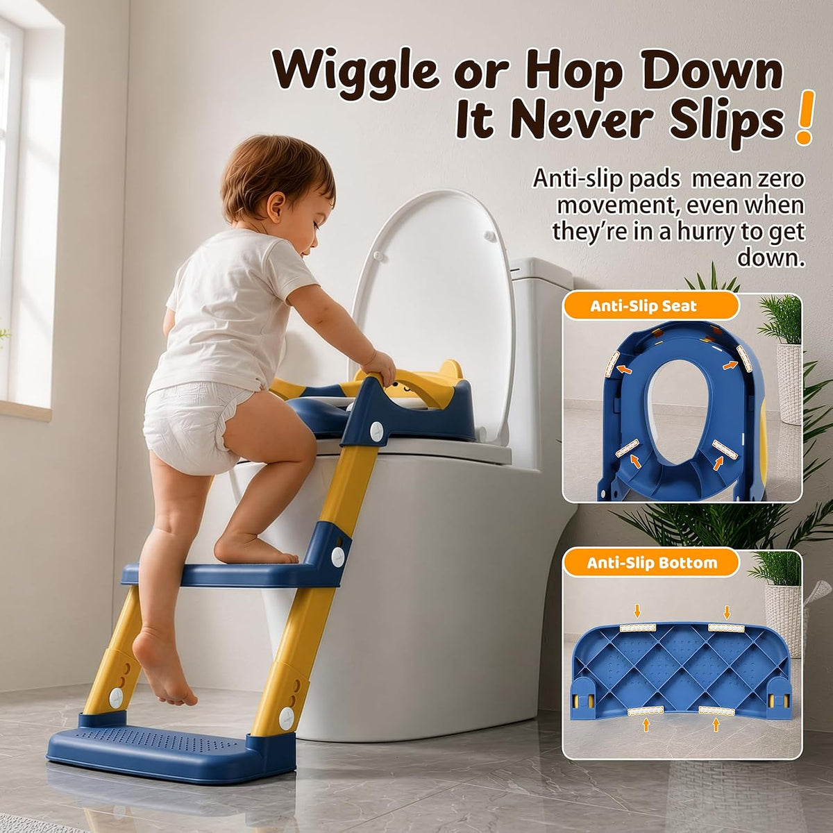 Orzbow Potty Training Seat with Step Stool, Adjustable Height, Anti-Slip | Safety Handles, Comfortable Seat Cushion, Splash Guard for Toddler Boys and Girls, Fits Most Toilets, Foldable Storage, Gray