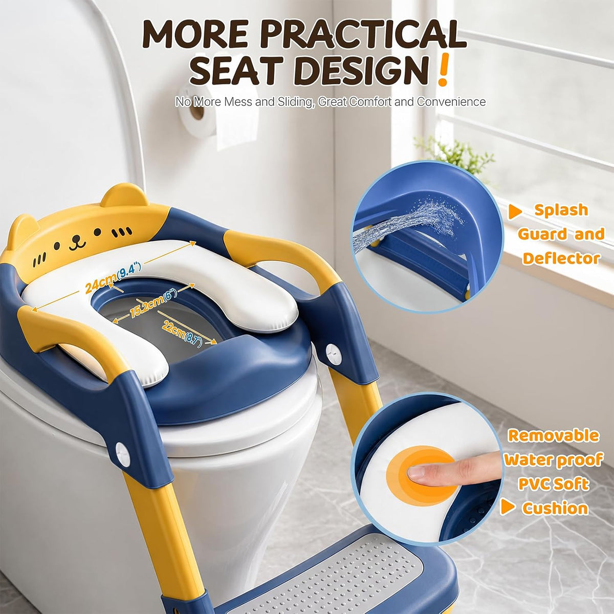 Orzbow Potty Training Seat with Step Stool, Adjustable Height, Anti-Slip | Safety Handles, Comfortable Seat Cushion, Splash Guard for Toddler Boys and Girls, Fits Most Toilets, Foldable Storage, Gray